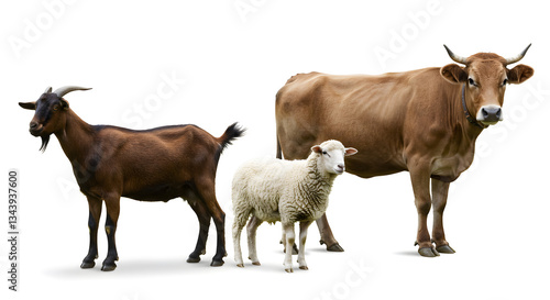 Eid al-Adha Qurban Animals – Cow, Goat, and Sheep on White Background  