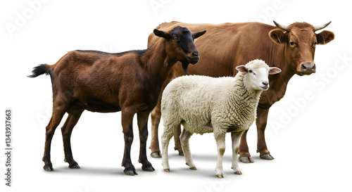 Eid al-Adha Qurban Animals – Cow, Goat, and Sheep on White Background  