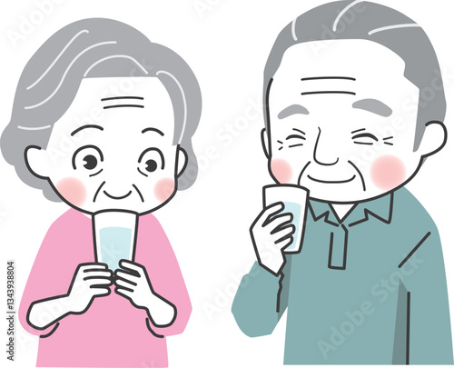 水を飲む老夫婦