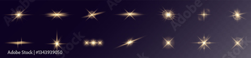 Golden starburst light with sparkles, shimmering flares, and glowing particles. Perfect for festive celebrations, magical moments, abstract effects, and bright decorative vector designs	