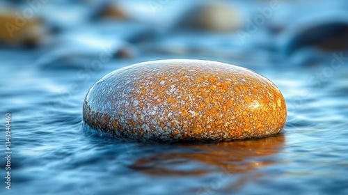 Wallpaper Mural Polished rock resting on flowing water, pebbles in blurred background Torontodigital.ca