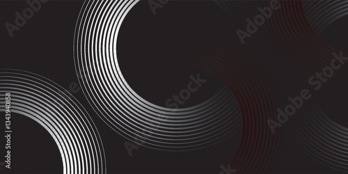 Abstract grey and red circle line vector on dark background. Modern simple overlap circle lines texture creative design.