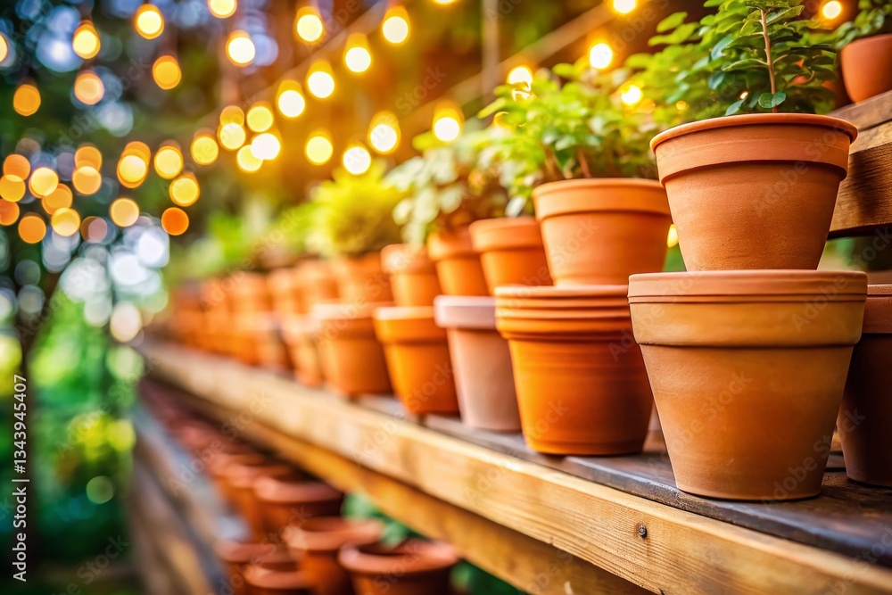 Empty Clay Flower Pots Garden Center Display Bokeh - Ready for Planting