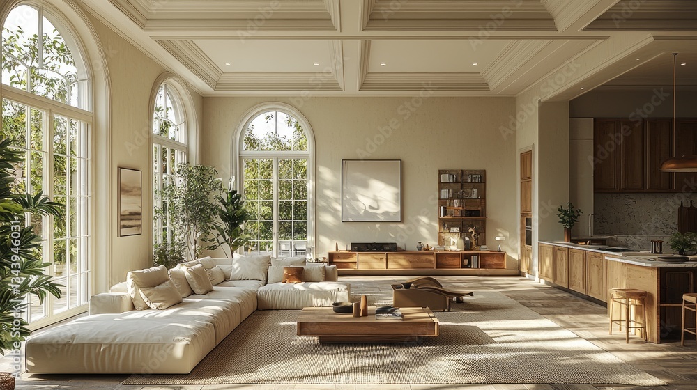 custom made wallpaper toronto digitalModern living room with natural light, plants, and minimalist decor