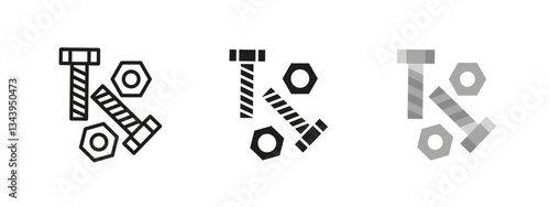 Bolt and screw icon. Metal fastener vector illustration. Construction and engineering hardware symbol. Industrial fixing and mechanical assembly sign. Repair and maintenance pictogram.