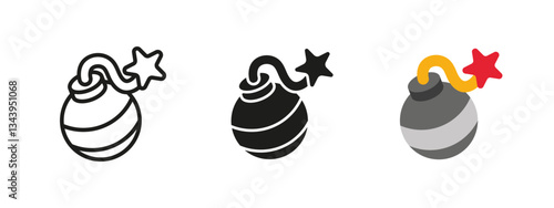 Bomb icon. Explosive device with lit fuse vector illustration. Symbol of danger, detonation and hazard. Destruction and ignition process sign. Safety and emergency pictogram.