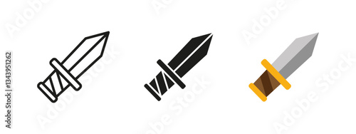Dagger icon. Sharp blade vector illustration. Medieval weapon and combat symbol. Warrior tool for battle and self-defense. Ancient steel knife pictogram.