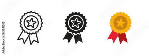 Award icon. Star badge vector illustration. Honor, achievement and excellence symbol. Recognition and success pictogram. Certification and competition prize concept.