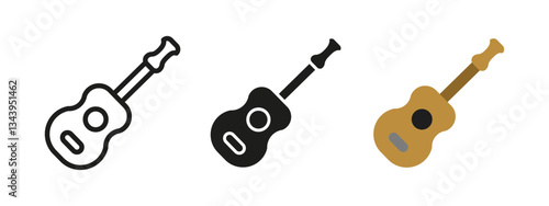 Guitar icon. Acoustic music instrument vector illustration. Symbol of melody, performance and traditional string sounds. Folk and classic wooden chord device pictogram.