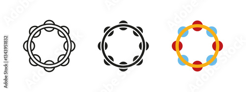 Tambourine icon. Handheld percussion instrument vector illustration. Symbol of rhythmic sound, folk music and traditional performances. Festivals and acoustic entertainment concept.