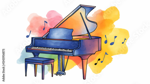 Colorful Grand Piano Music Illustration