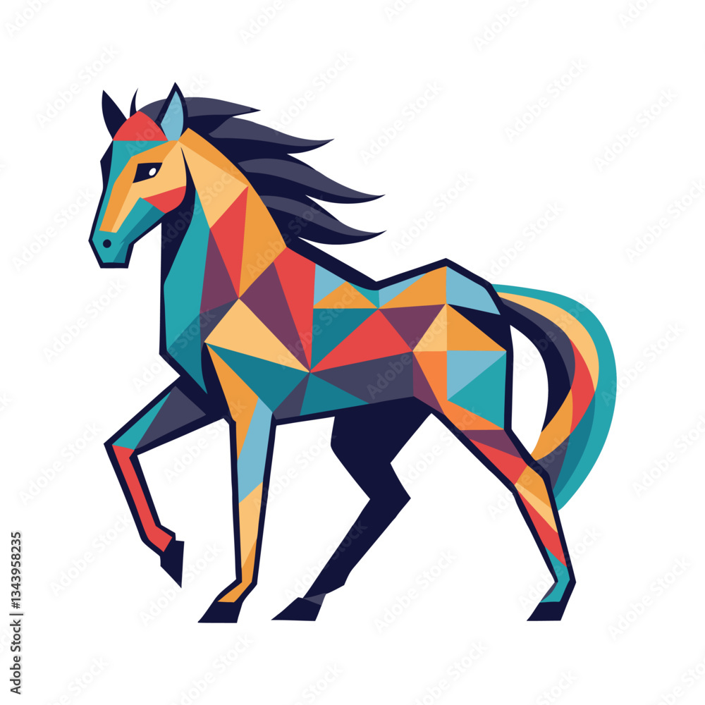 Obraz premium Colorful geometric horse illustration. Polygonal horse silhouette. Flat style illustration.