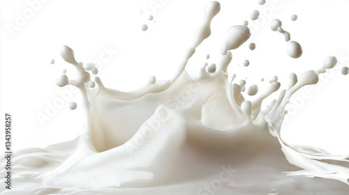 A splash of milk or cream against a white background, with the background removed for emphasis