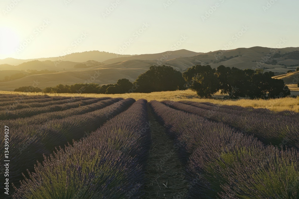 Obraz premium Lavender Field with Rows of Purple Blooms