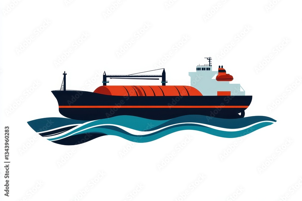 Modern Cargo Ship Sailing on Calm Ocean Waves Illustration Modern Cargo Ship Sailing on Calm Ocean Waves Illustration
