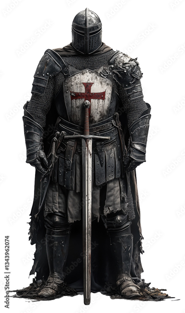 Fototapeta premium PNG Medieval knight in armor with a sword
