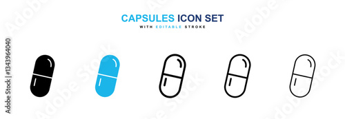 Capsules icons graphics set in black and blue colors