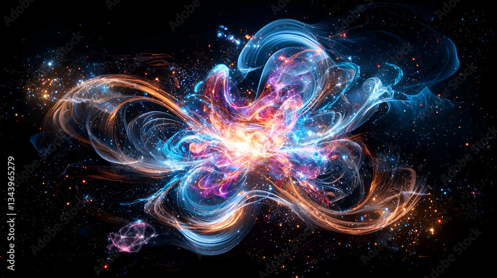 Abstract Swirl of Blue and Orange Particles in Dark Background for Modern Design Abstract Swirl of Blue and Orange Particles in Dark Background for Modern Design