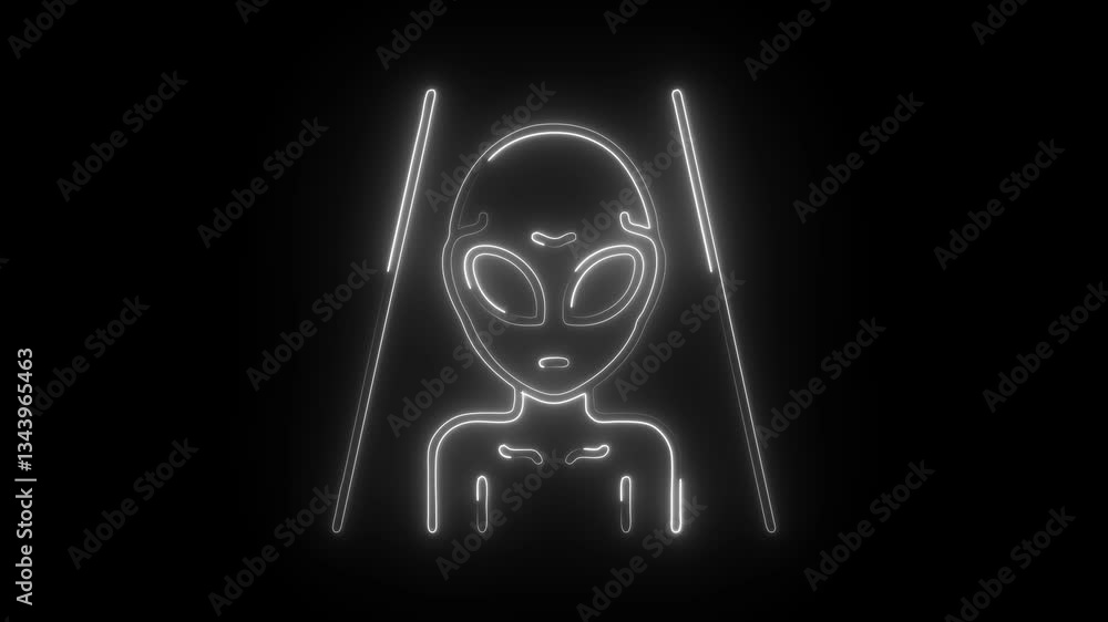 Glowing neon alien icon isolated on black background. HD Video motion graphic animation Glowing neon alien icon isolated on black background. HD Video motion graphic animation