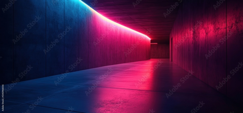 Futuristic Minimalist Hallway with Neon Lighting and Concrete Walls in Cyberpunk Style Futuristic Minimalist Hallway with Neon Lighting and Concrete Walls in Cyberpunk Style