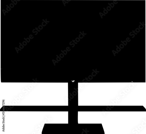 Flat-screen TV on a stand monochrome black and white illustration art design graphic style concept minimal modern sleek simple clean line form shape detail texture pattern contrast composition visual