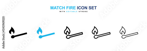 Match fire icons graphics set in black and blue colors