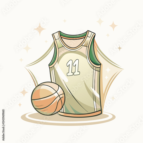 A stylish basketball jersey with the number 11 and a basketball, an eye-catching design for sports enthusiasts, representation of team spirit, ideal for sports merchandise and fan apparel.