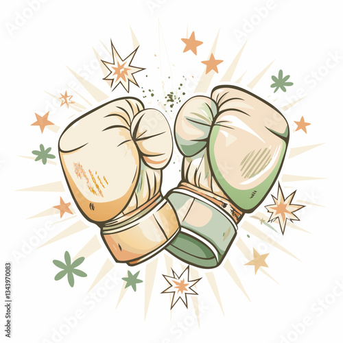 Colorful illustrated boxing gloves bumping together against a dynamic background, symbolizing competition, teamwork, and the spirit of sportsmanship in the world of boxing and martial arts.