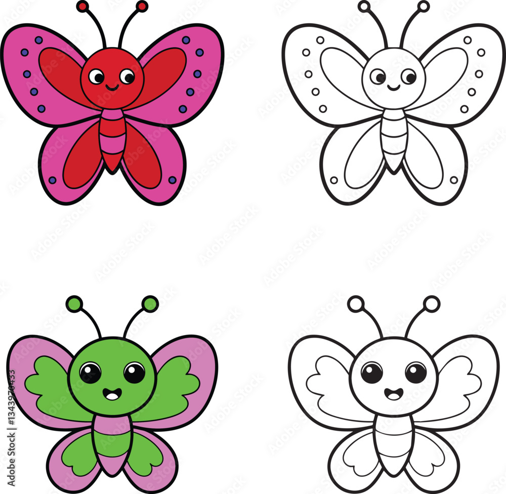 set of cute cartoon butterfly set of cute cartoon butterfly