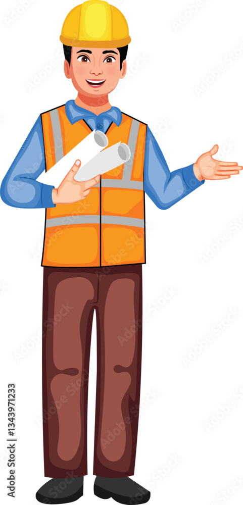 Indian Civil Engineer Holding Map in Hand Cartoon Character Vector Illustration Indian Civil Engineer Holding Map in Hand Cartoon Character Vector Illustration