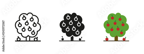 Apple tree icon. Fruit-bearing tree vector illustration. Symbol of agriculture, harvest and organic farming. Orchard, gardening and natural food production concept.
