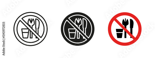 No food and drink icon. Eating and drinking restriction vector illustration. Public area hygiene and safety sign. Regulation and prohibition pictogram for restaurants and facilities.