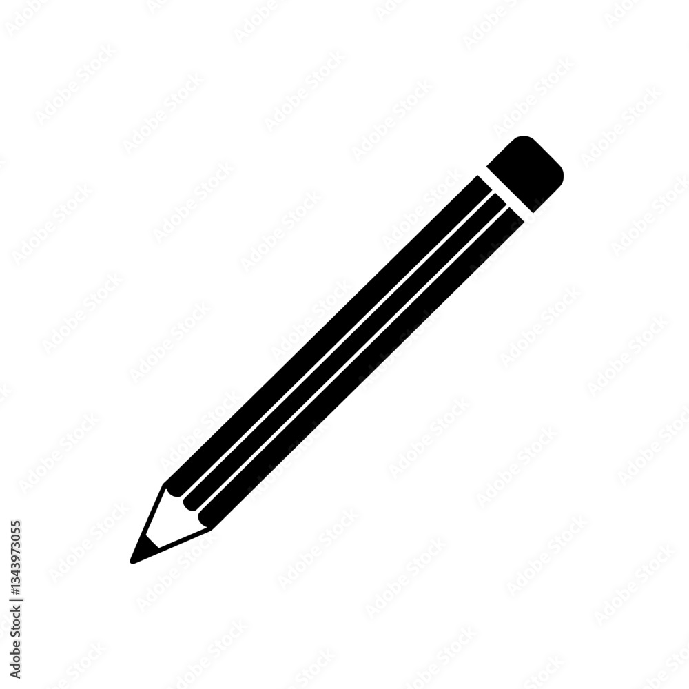 Pencil Icon: A stark, minimalist icon of a classic pencil, featuring a sharp tip, eraser, and iconic wooden body, perfect for conveying ideas related to writing and creativity. Pencil Icon: A stark, minimalist icon of a classic pencil, featuring a sharp tip, eraser, and iconic wooden body, perfect for conveying ideas related to writing and creativity.