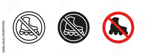 No roller skating icon. Public space restriction vector illustration. Prohibited inline skating sign for parks, sidewalks and urban areas. Safety and policy enforcement symbol.