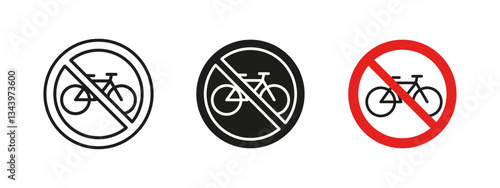 No bicycle icon. Cycling restriction vector illustration. Prohibited bike sign for pedestrian areas and restricted zones. Traffic safety and urban mobility regulation pictogram.