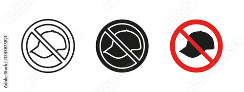 No cap icon. Headwear restriction vector illustration. Safety sign for areas prohibiting hats. Regulation and security pictogram for dress code enforcement and policy compliance. Headdress ban concept