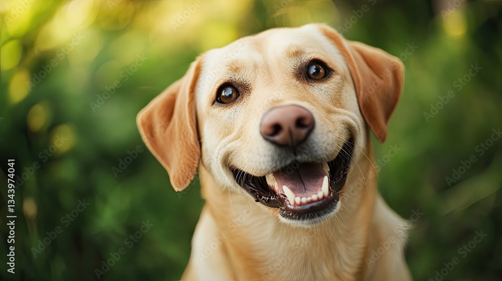 Happy Labrador Retriever with Glowing Eyes in Natural Setting Happy Labrador Retriever with Glowing Eyes in Natural Setting