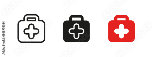 First aid icon. Medical emergency vector illustration. Healthcare symbol representing safety, rescue and treatment assistance. Essential equipment pictogram for hospitals, clinics and public safety.