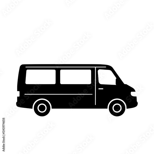 Shuttle Silhouette: A clean, stylized silhouette of a passenger van, perfect for conveying transport, travel, and service concepts.