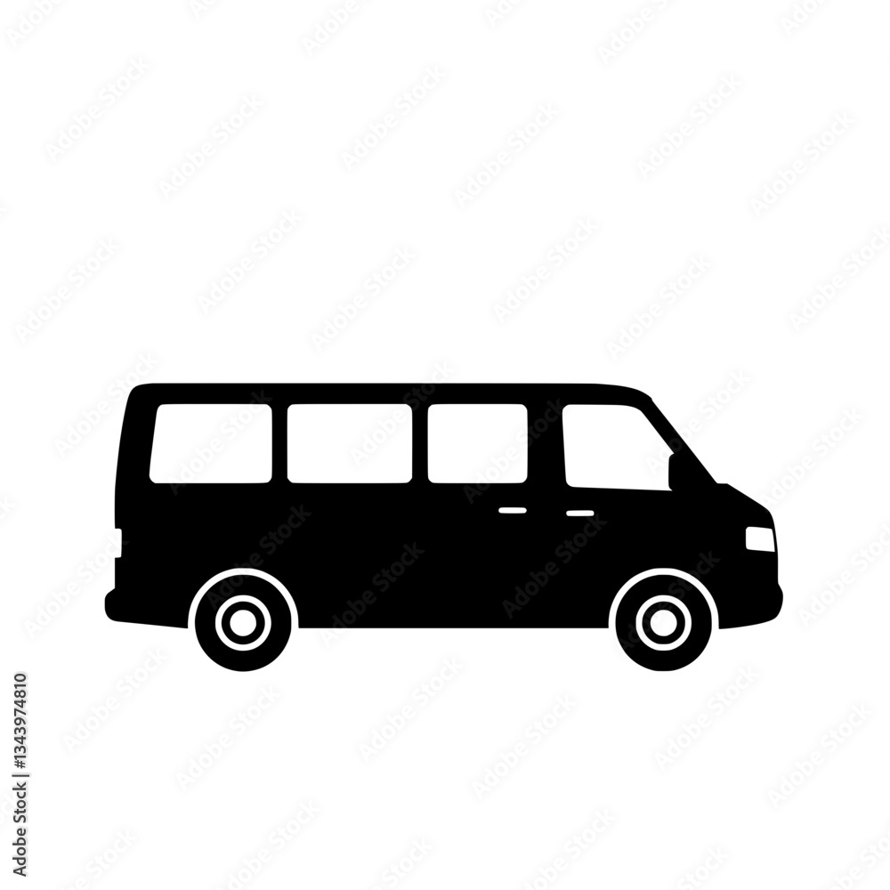 Urban Mobility Icon: A minimalist black silhouette of a passenger van, isolated on a clean backdrop. Its sleek design suggests efficiency, reliability, and modern transportation solutions. Urban Mobility Icon: A minimalist black silhouette of a passenger van, isolated on a clean backdrop. Its sleek design suggests efficiency, reliability, and modern transportation solutions.