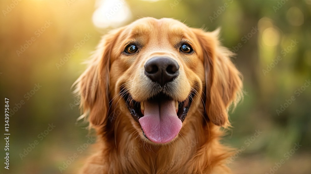 Happy Golden Retriever Dog Smiling in a Sunny Nature Setting Happy Golden Retriever Dog Smiling in a Sunny Nature Setting