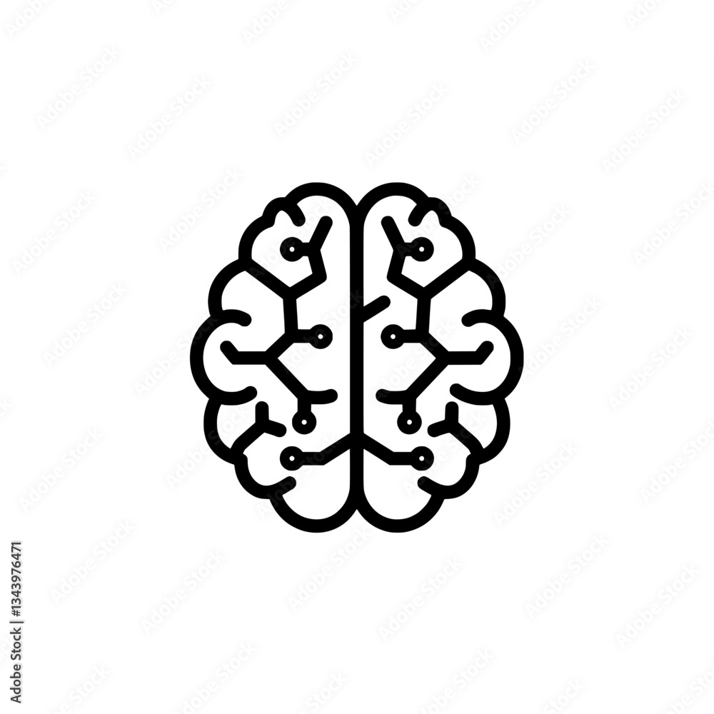 Fototapeta premium Brain Connectivity: A simple illustration of a brain with circuit-like connections.