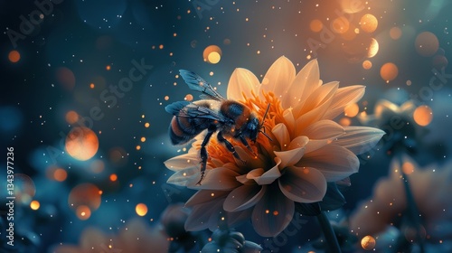 Enchanting encounter: bee delicately extracting nectar from peach blossom