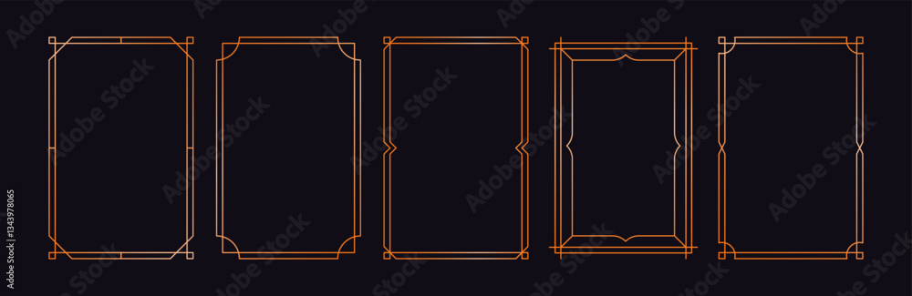 Golden frame set. Minimalistic gold frames and borders for text and photo, art deco line modern elegant decorative elements. Vector luxury vintage collection