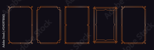 Golden frame set. Minimalistic gold frames and borders for text and photo, art deco line modern elegant decorative elements. Vector luxury vintage collection