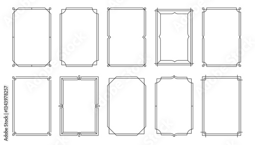 Simple frames. Minimalistic geometric frame borders, elegant art deco decorative layout ornament elements, line rectangle vignetting border collection. Vector set