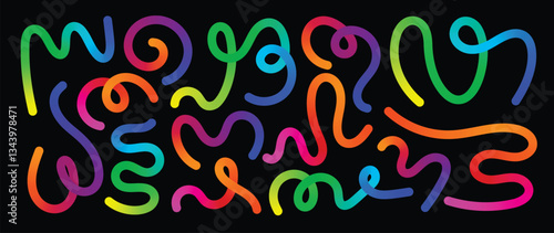 Abstract gradient line element design vector set. Creative concept modern art design with dynamic colorful wavy line shapes. Illustration for background, banner, card, poster, branding, ads.