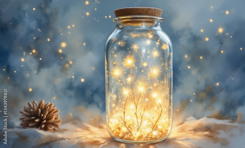Glowing jar filled with soft lights Glowing jar filled with soft lights