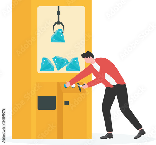 Flat illustration of businessman hold winning flag on giant diamond symbolizing value proposition success

