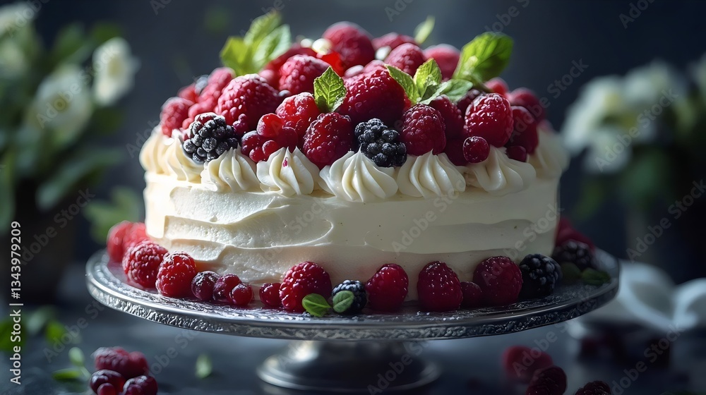 custom made wallpaper toronto digitalA white cake with red berries and whipped cream on top